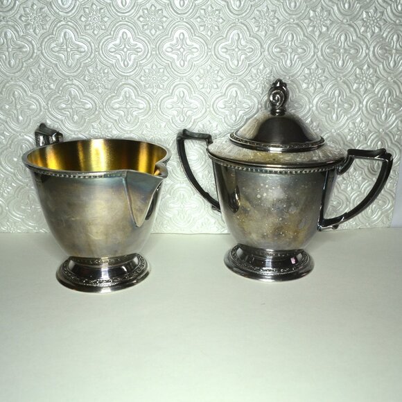 Oneida Community Lakewood Tudor Plate Creamer Sugar Art Deco Design Vintage - Picture 1 of 11